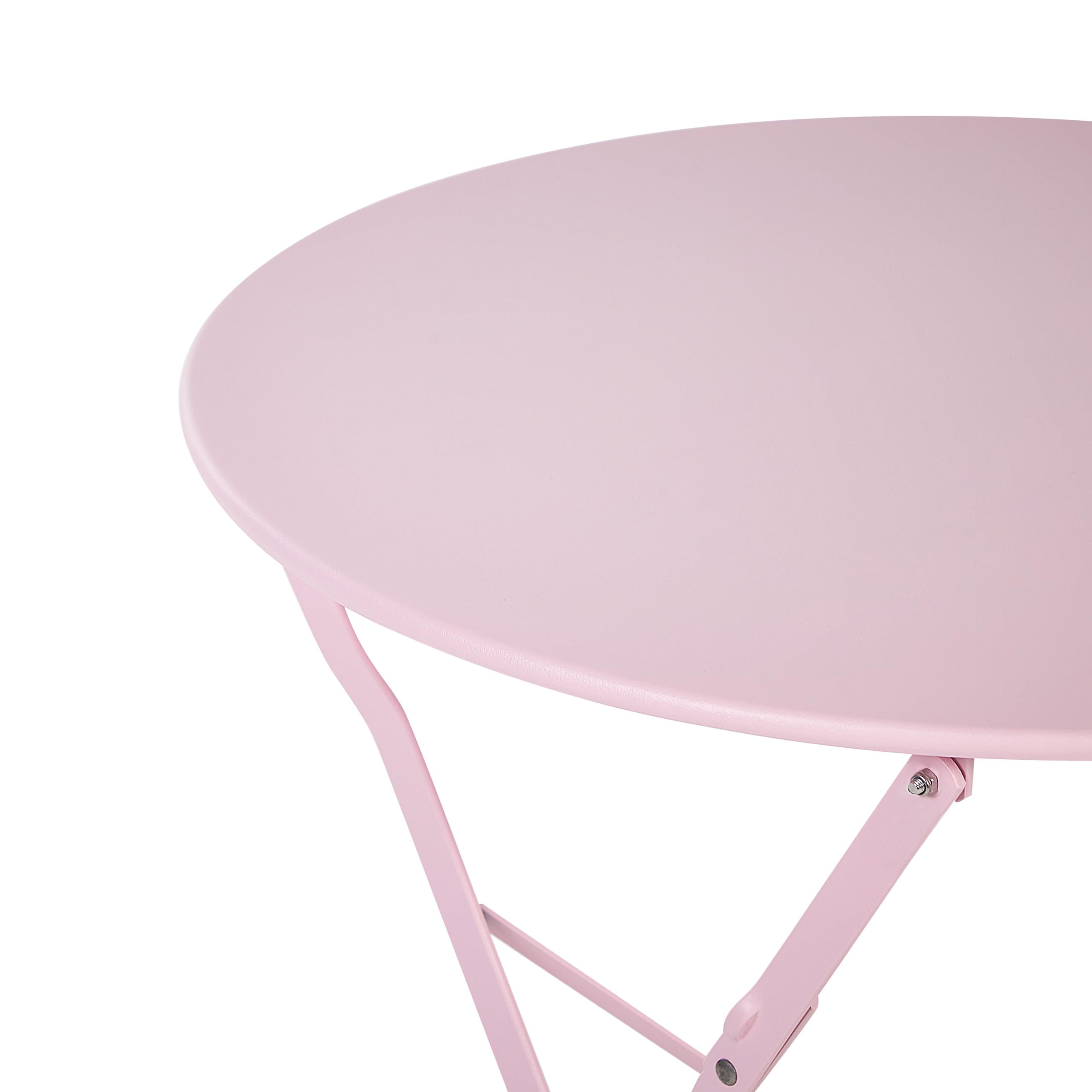 Salon de Jardin Bistrot Table et 2 Chaises Pliables en Acier Rose Pastel Fiori