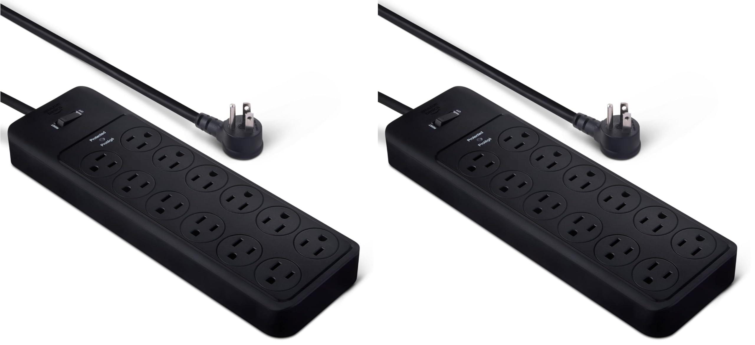 Amazon Basics 12-Outlet Surge Protector Power Strip, 4000 Joules, 8ft Extension Cord, Rectangle, for Home, Office, Gaming Room, Black (Pack of 2)