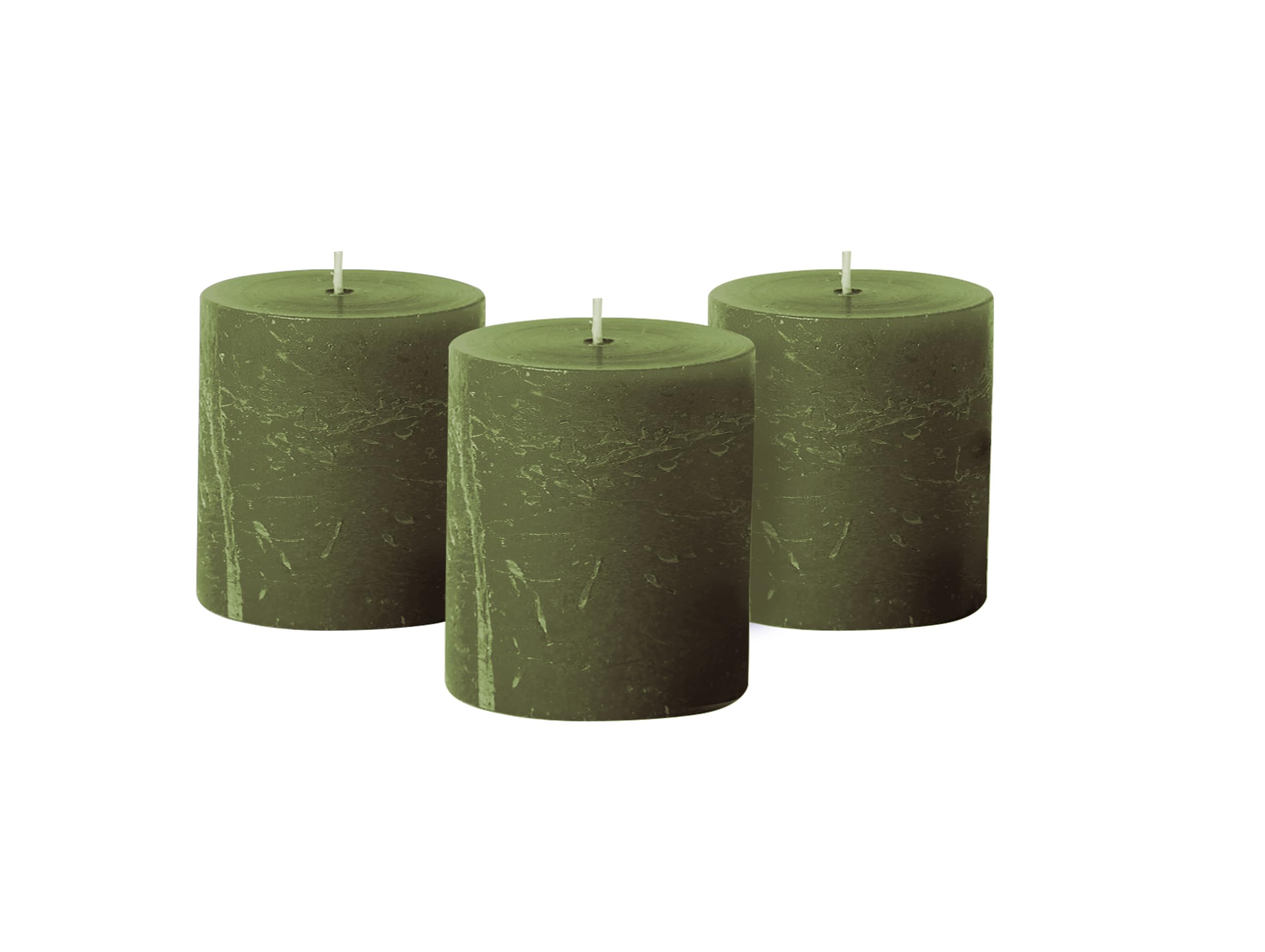 3x3 inch Dark Moss Green Pillar Candles Set of 3, Rustic Texture, Unscented Green Candles, Dripless Candles, 3 inch Pillar Candles for Wedding Parties Spas Dinner Home Decoration Church