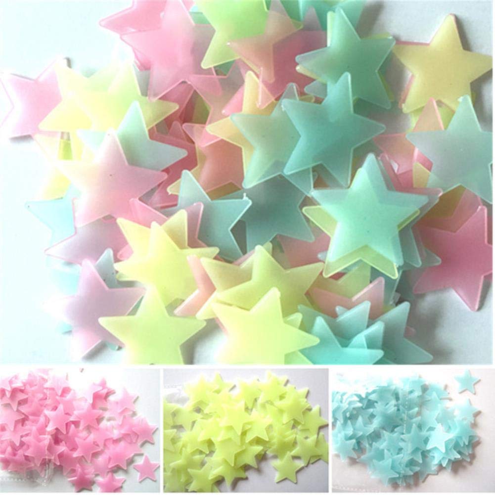 100PC 3D Stars Glow in The Dark Wall Stickers Luminous Fluorescent Wall Stickers for Kids Baby Room Bedroom Ceiling Home Decor,A,China,Medium