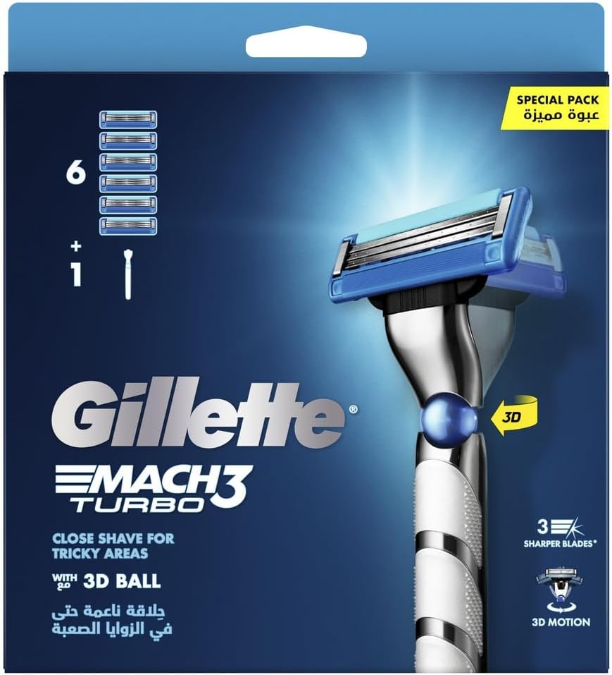 Mach3 Turbo Men's Refillable Razor: Handle + 6 Blade Refills