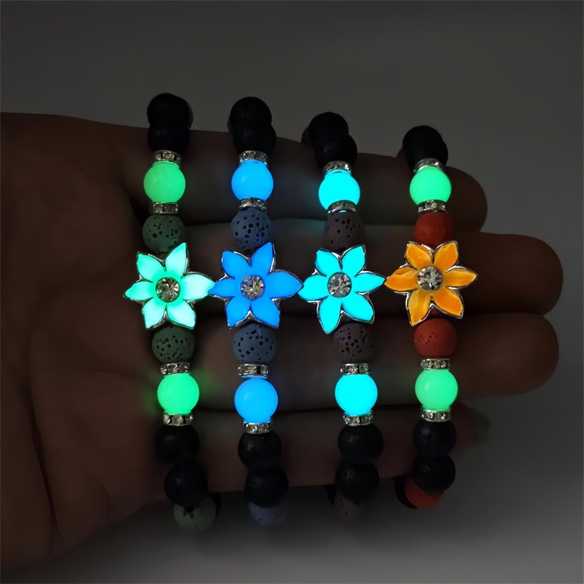 8mm Natural Volcanic Stone Bracelets for Women,Sunflower Luminous Bracelets,Lava Stone Glow bracelet,Elastic Stretch Beads Protection Bracelet for Men - Image 5