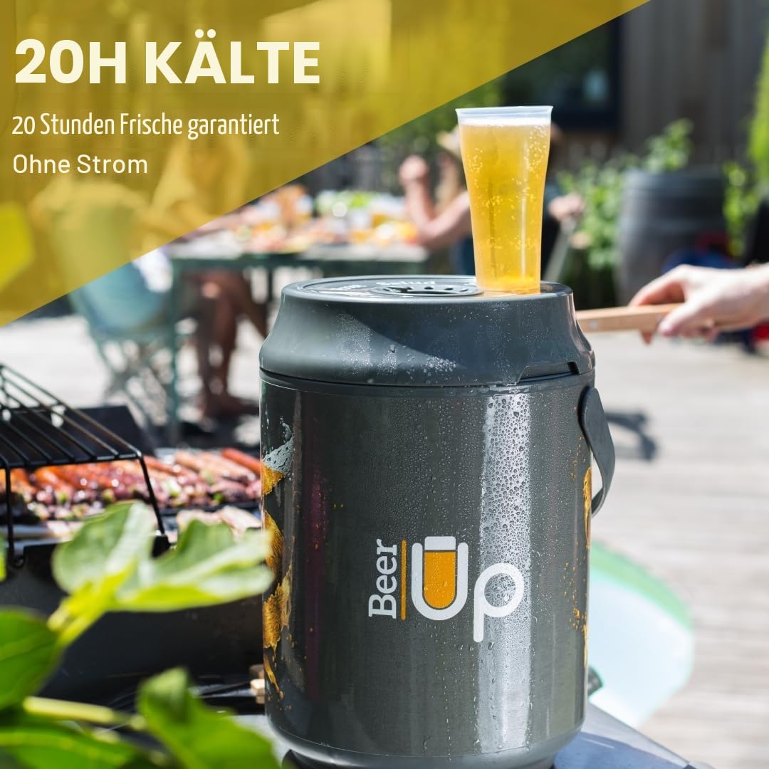 BEER UP – Bierzapfanlage mit Kühlung für zu Hause mit 20 Gläser für 5L Beertender® Fässer - Frische Bierfässer 20std Ohne Strom - Transportierbar - Events, Picknicks, Aperitifs (STANDARD)