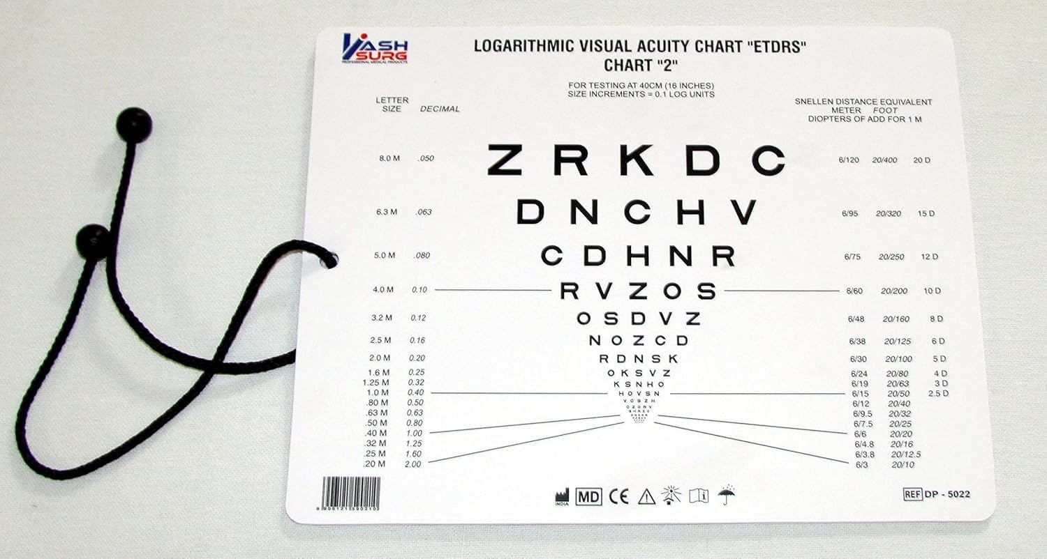 KASHSURG Sloan Letter Eye Chart for Near Vision with 16 Inch Cord_177_Pack of 48