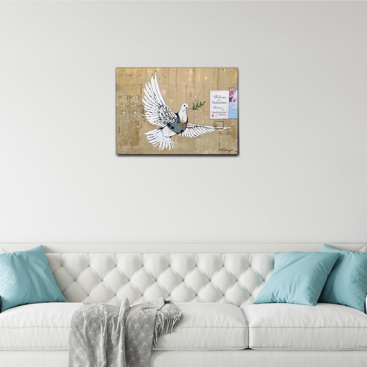 Giallobus - Gemälde - Banksy - Taube Bethlehem - Leinwand mit Standardrahmen - 70x50 - Bereit zum Aufhängen - Moderne Gemälde für zu Hause