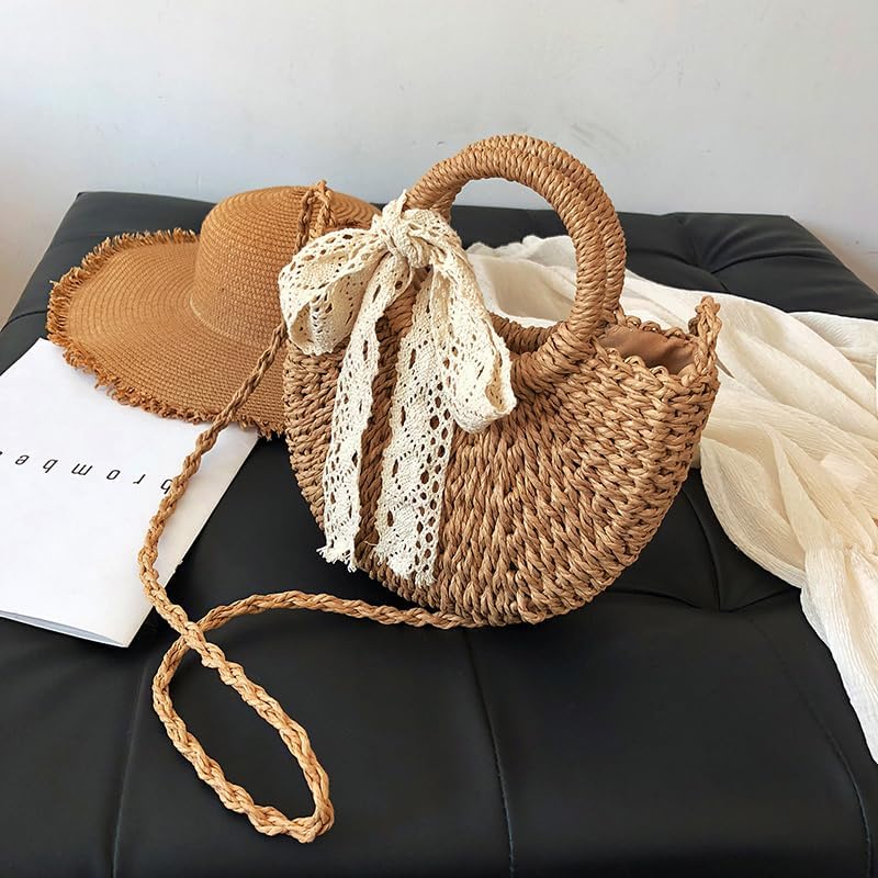 Summer 2026 straw bag beach woven purse for women Crossbody Shoulder Bags Top Handle Satchel Handbag Purse raffia rattan bag