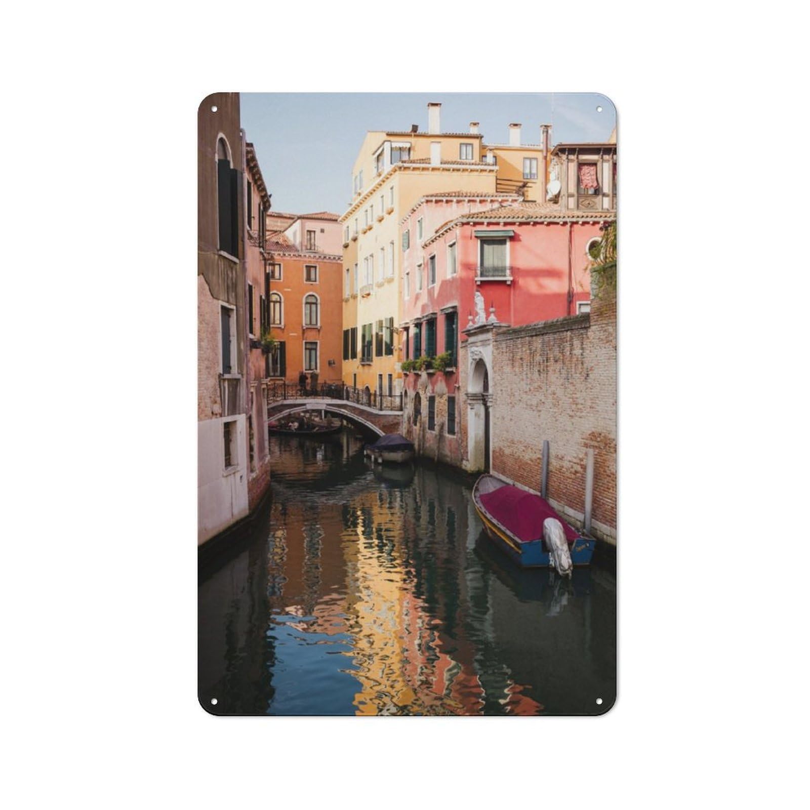 Canal at Sunset in Venice Tin Wall Sign 30x20cm, Country Style Bistro Wall Plaque for Coffee Bar, Kitchen, Bistro Or Tea Corner