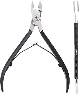 Cuticle Trimmer with Cuticle Pusher-Cuticle Remover Cuticle Nipper DUAL Spring for Professional Cuticle Removing Cutter Durable Pedicure Manicure Tools for Fingernails & Toenails (BLACK)