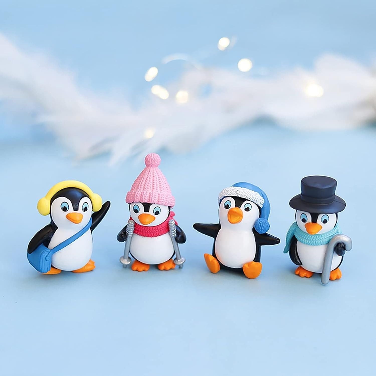 Cute Penguins Figurines, Festive Gifts DIY Crafts Cake Toppers Office Table Home Decorative Showpiece - 5 cm (Polyresin, Multicolor)