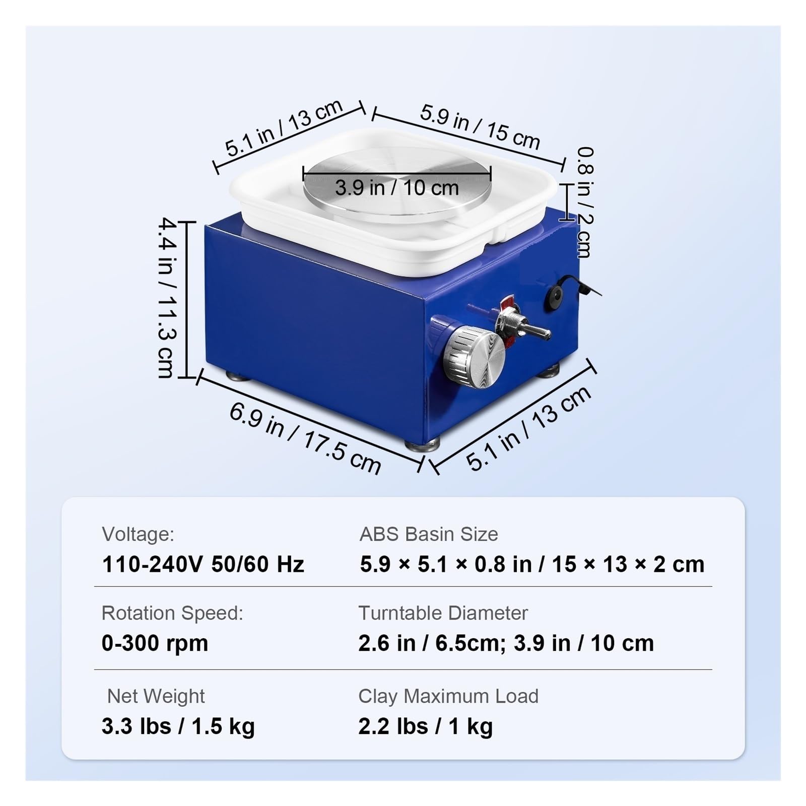 Mini-Töpferscheibe Mit 2 Drehtellern, Keramikformmaschine, Einstellbare Drehzahl 0-300 U/min, Abnehmbares Becken Dreht Sich Stabil Laufruhig