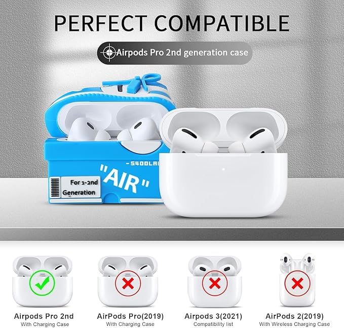 Image of [2Pack] for Apple Airpods Pro 2 Case Cover,Cute Cartoon Shoe Box Soft Silicone Protective Cases for AirPods Pro 2nd Generation Case with Keychain for Women Men