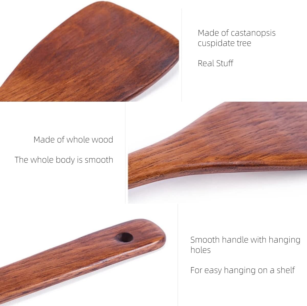 Houten spatel voor het koken 3-gaats niet-stick praktische lange spatel keukengerei (39x9cm