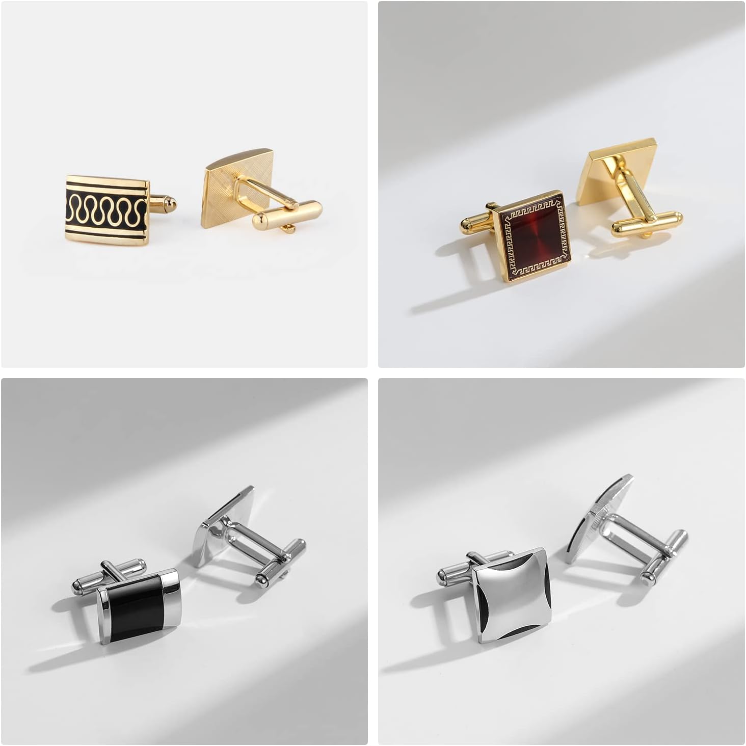 wynameleri Cufflink 12 Pairs, Classic Fashion Men's Cuff Links Silver-Tone Gold-Tone Black for Business Wedding Party Gift Box - Image 9