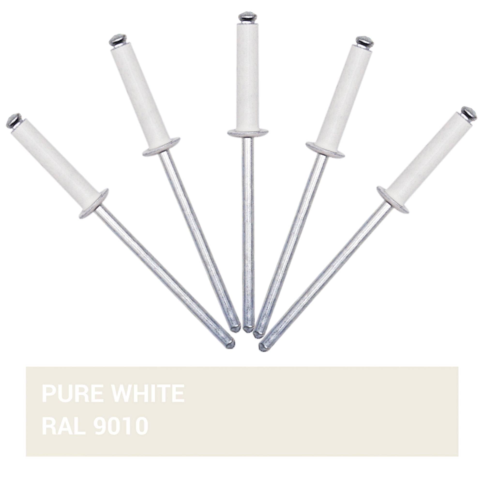 SKIR'CO (100 pcs) Painted Blind Rivets 3.2 x 16 mm, Aluminium Blind Rivets, DIN 7337, Dome Head, Steel Mandrel, Pop Rivets (Pure White RAL 9010) - Image 4