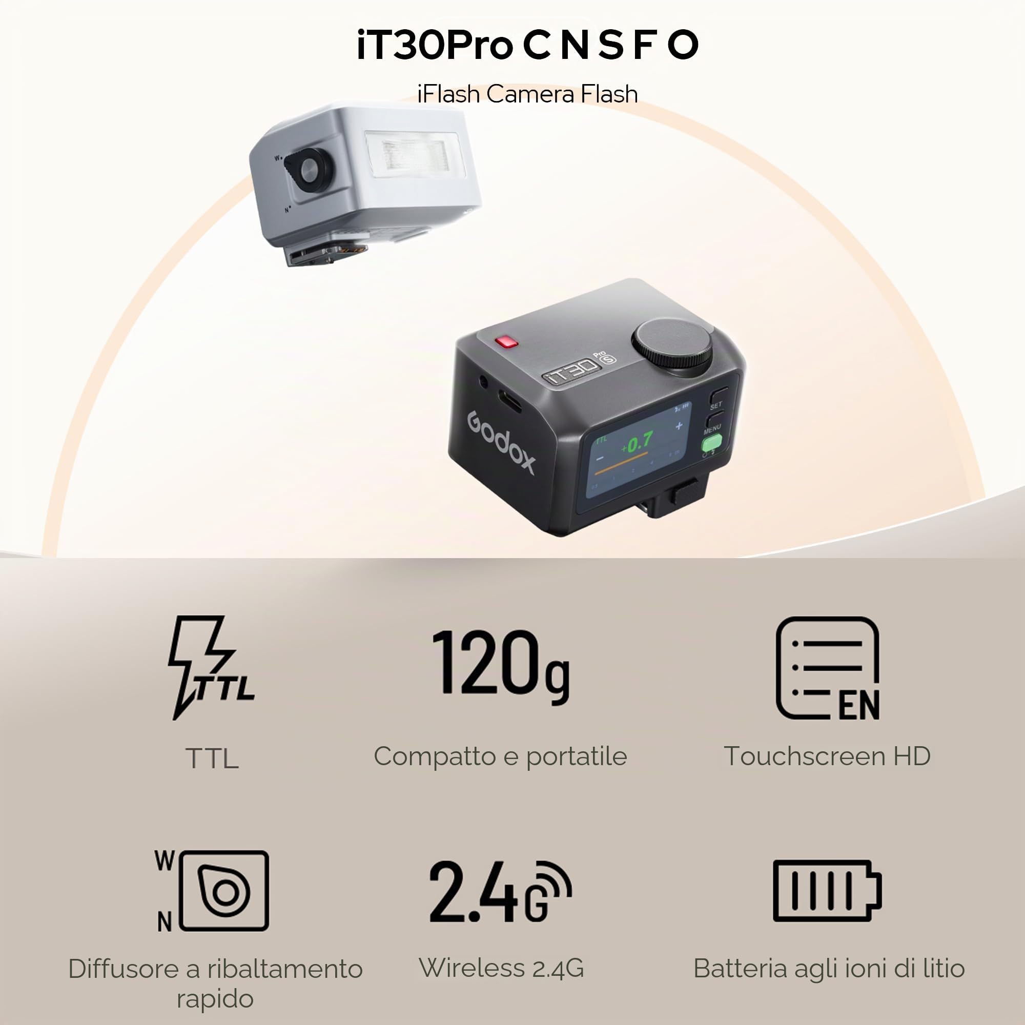 GODOX iT30Pro N TTL fotocamera flash Speedlite 2,4 GHz HSS 1/8000s GN15 con touchscreen Supporta le modalità Master e Ricevitore Diffusore incorporato per fotocamere Nikon