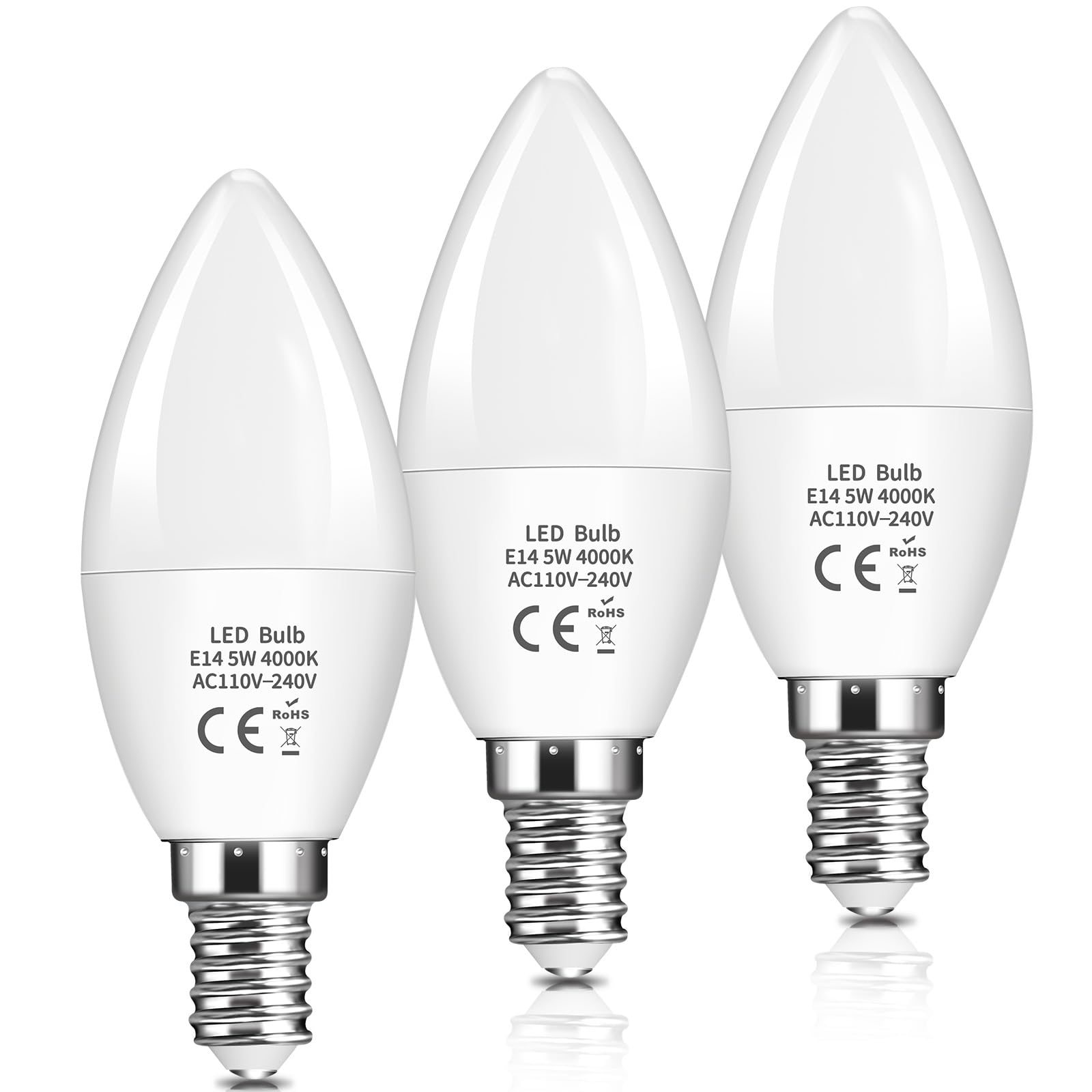 E14 LED Candle Light Bulbs 5W, C37 E14 SES Small Edison Screw Bulb, 40W ...