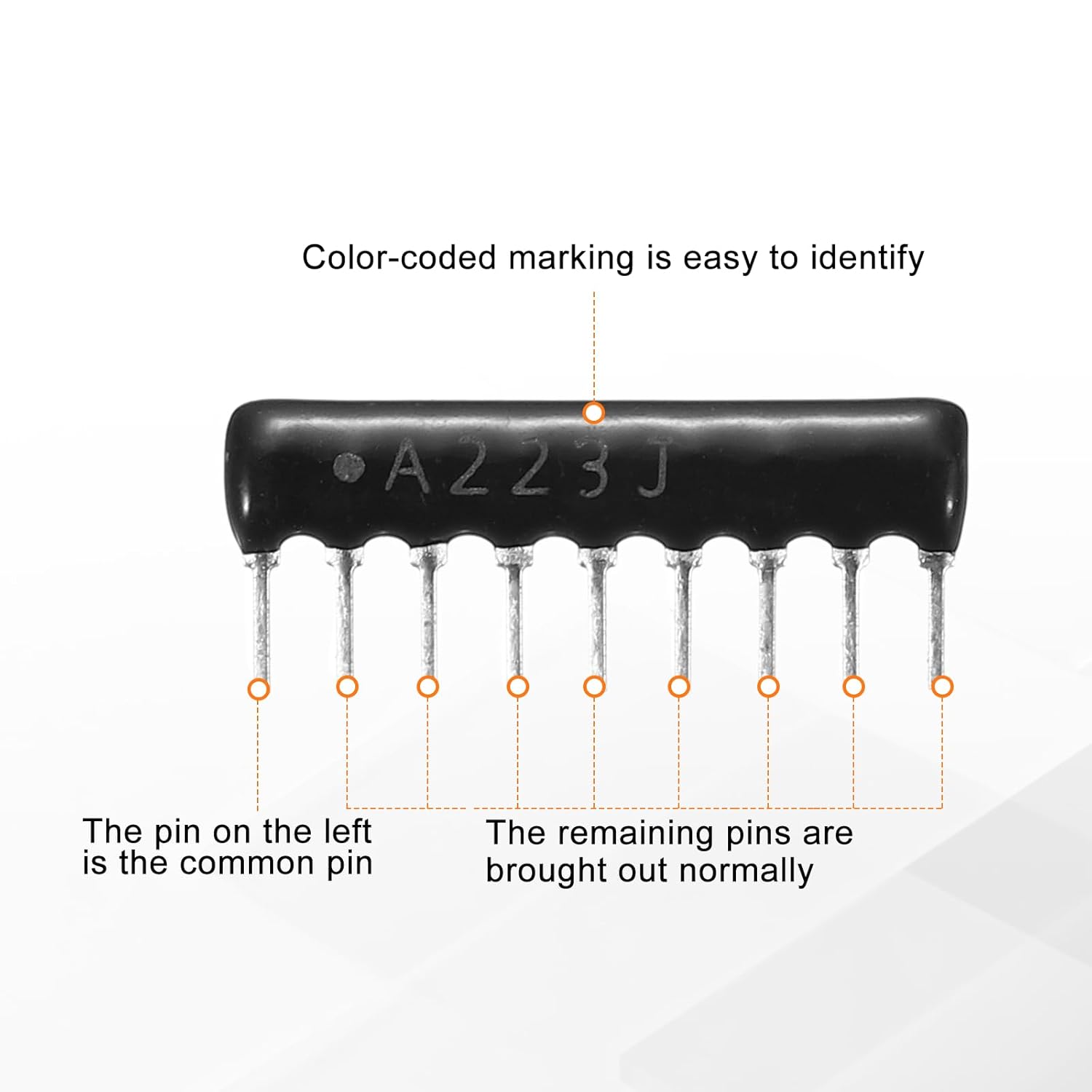 MECCANIXITY 20Pack 22K Ohm Resistor Network Array, 1/8W SIP-9 2.54mm Pitch Thick Film Network Resistor Assortment Kit, 5% Tolerance Bussed Type 9P, Black