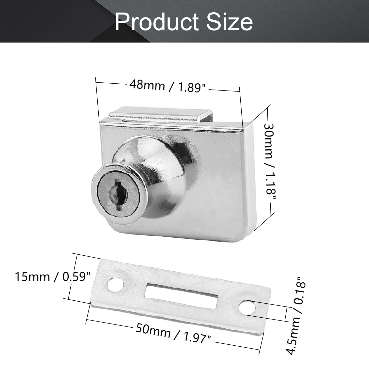 MroMax Serrure De Placard Carrée à Charnière En Alliage De Zinc Finition Chromée - Double Porte - Clé Identique à 1 Pièce
