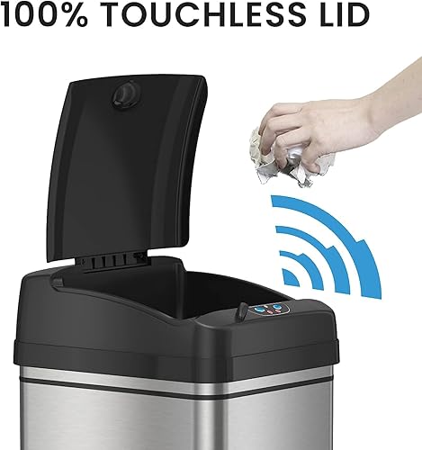 Miniatura 2 de iTouchless PUEDE DE BASURA AUTOMÁTICO DE 13 GALONES CON FILTRO DE ABSORTE DE OLOR Y BLOQUEO DE LA TAPA PINDADOR DE BASURA DE COCINA DE SENSOR ACERO
