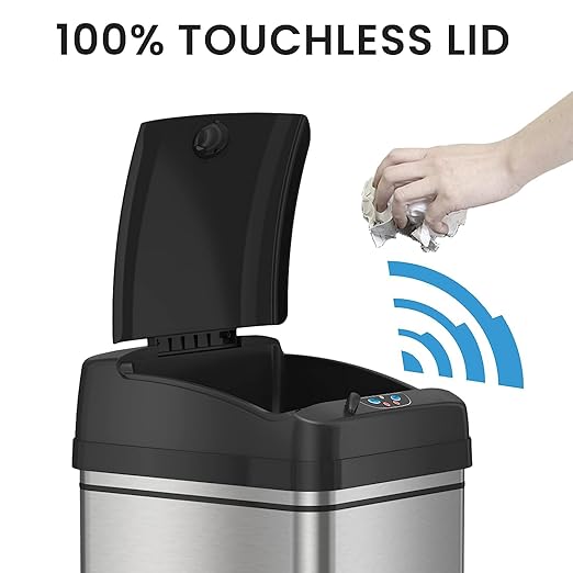 iTouchless Prime 13.2 Gallon Sensor Kitchen Trash Can with Lid, Durable Dent-Proof, Slim and Space-Saving, Automatic Trashcan Wastebasket for Home, Office, Business, Garage, Living Room, Gray Plastic