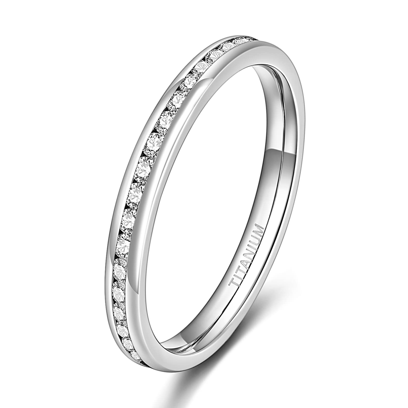 TIGRADE 2.5mm 4mm 5mm 6mm Titanium Ring Cubic Zirconia Engagement Ring Wedding Band Size 3 to 13.5