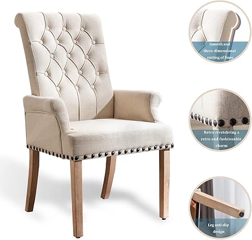 Miniatura 5 de Sillas de comedor con brazos, tapizadas con respaldo alto y patas de madera de roble Untique para cocina, restaurante, habitación y dormitorio