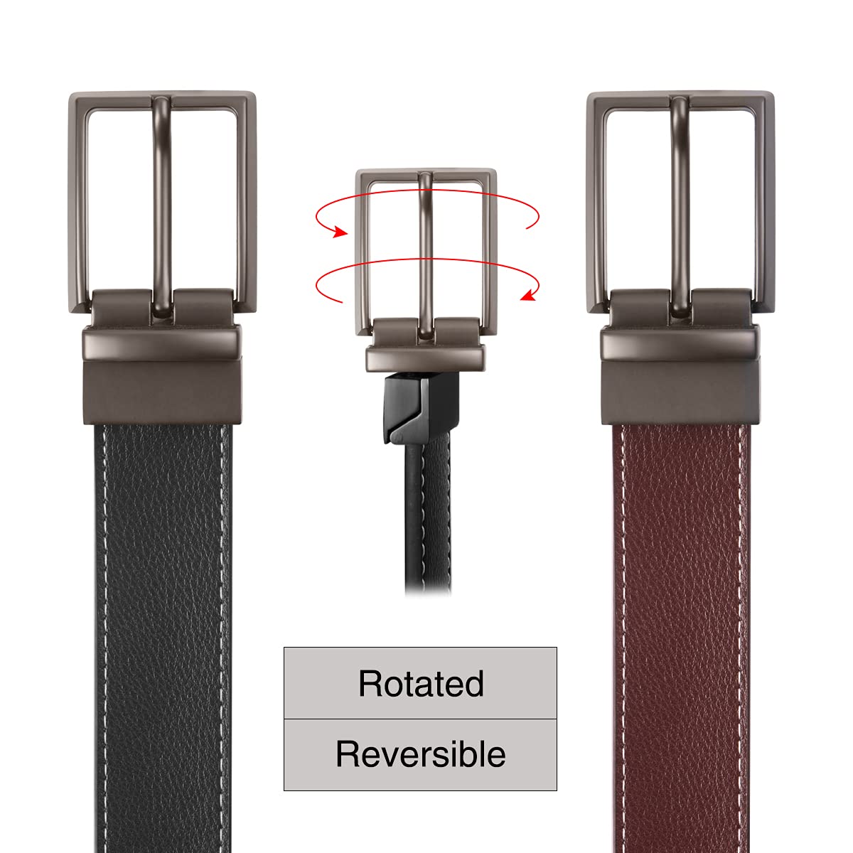 flintronic Cintura da Uomo in Pelle con Fibbia Automatica, Moda Cintura a Cricchetto 3.5cm * 130cm, con Portachiavi e Confezione Regalo