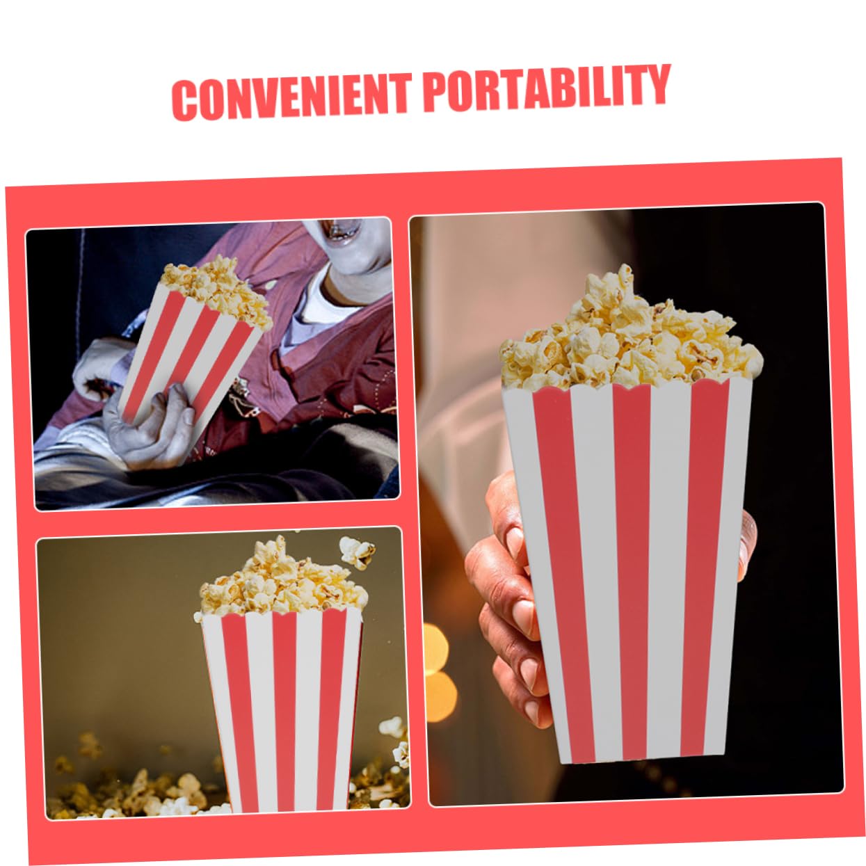 SKISUNO 50stücke Popcorn Becher Aus Papier Gestreifte Snackboxen Für Partys Kino Und Veranstaltungen Tragbare Popcornbehälter Für Süßigkeiten Und Snacks
