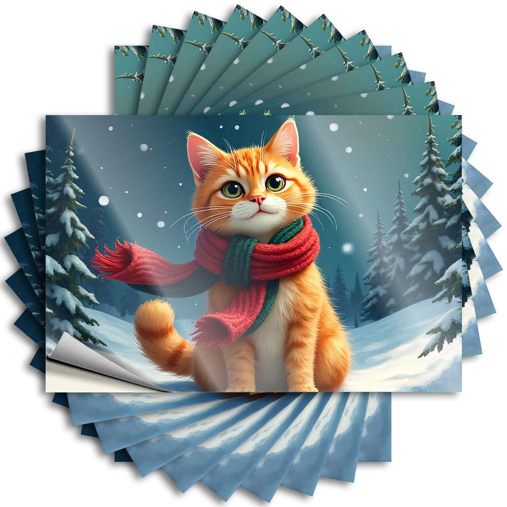 Tattoos Man CABE Decor Vinyl Sticker | A Fluffy Orange Cat Wearing A Red Scarf in A Snowy Forest. Lover for Drinking Use(12X18CM)