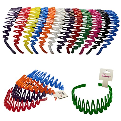 CoverYourHair® Plastic Headband with Teeth - 12 Hard Headbands - Bright Color Headbands