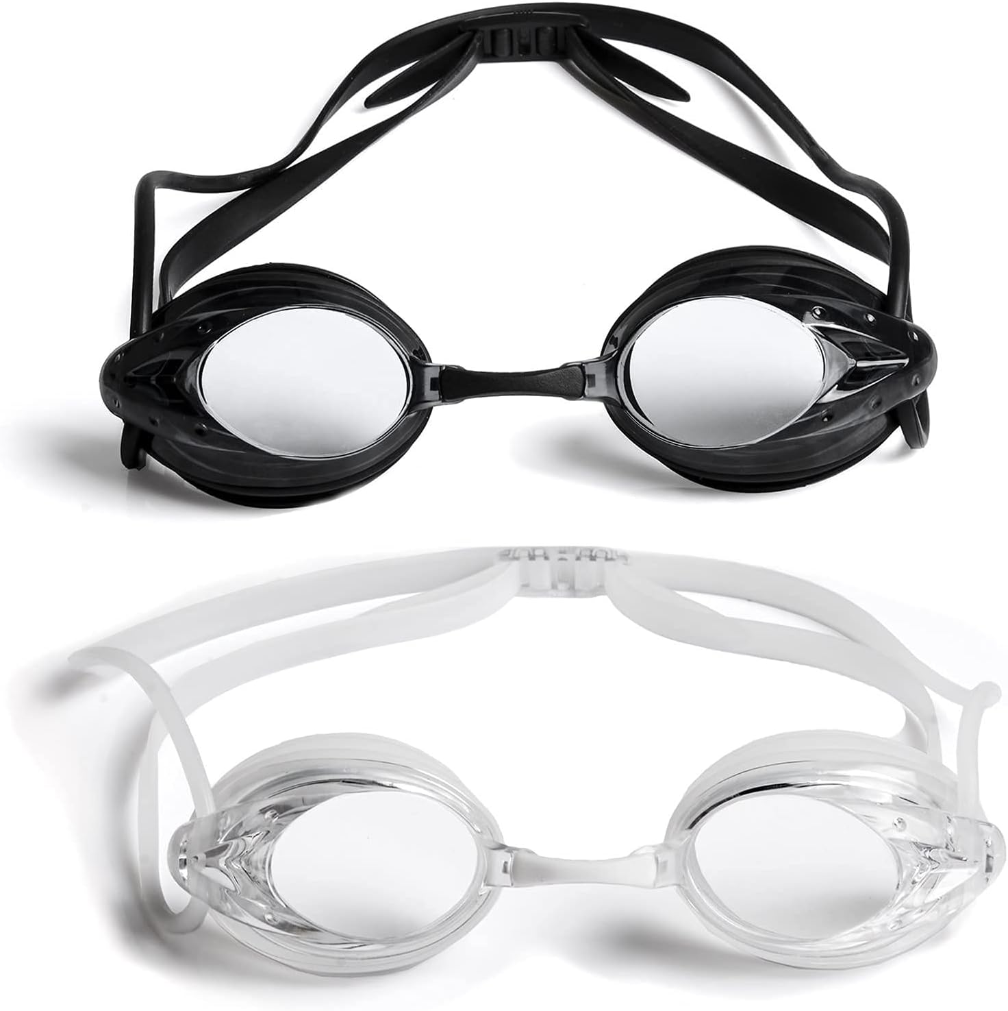 The Friendly Swede 2 Pack Swim Goggles for Adults with Interchangeable Nose Pieces and Protective Cases, Black and Clear (Black + Clear)