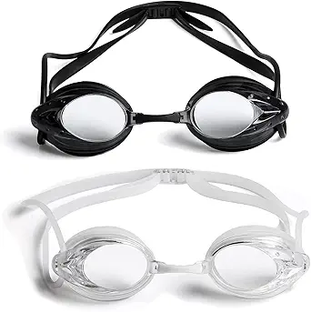 The Friendly Swede Swim Goggles for Women & Men — Anti Fog Swimming Goggles w/ 3 Nose Pieces & Case; Wide Angle Lens - 2-pack