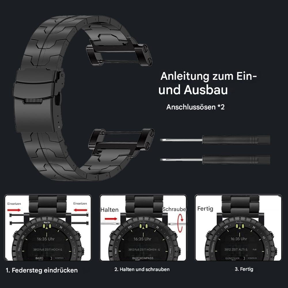 Correa de titanio compatible con Suunto Core, pulseras de repuesto de metal de titanio con hebilla segura compatible con Suunto Core Smart Watch para hombre, ligera