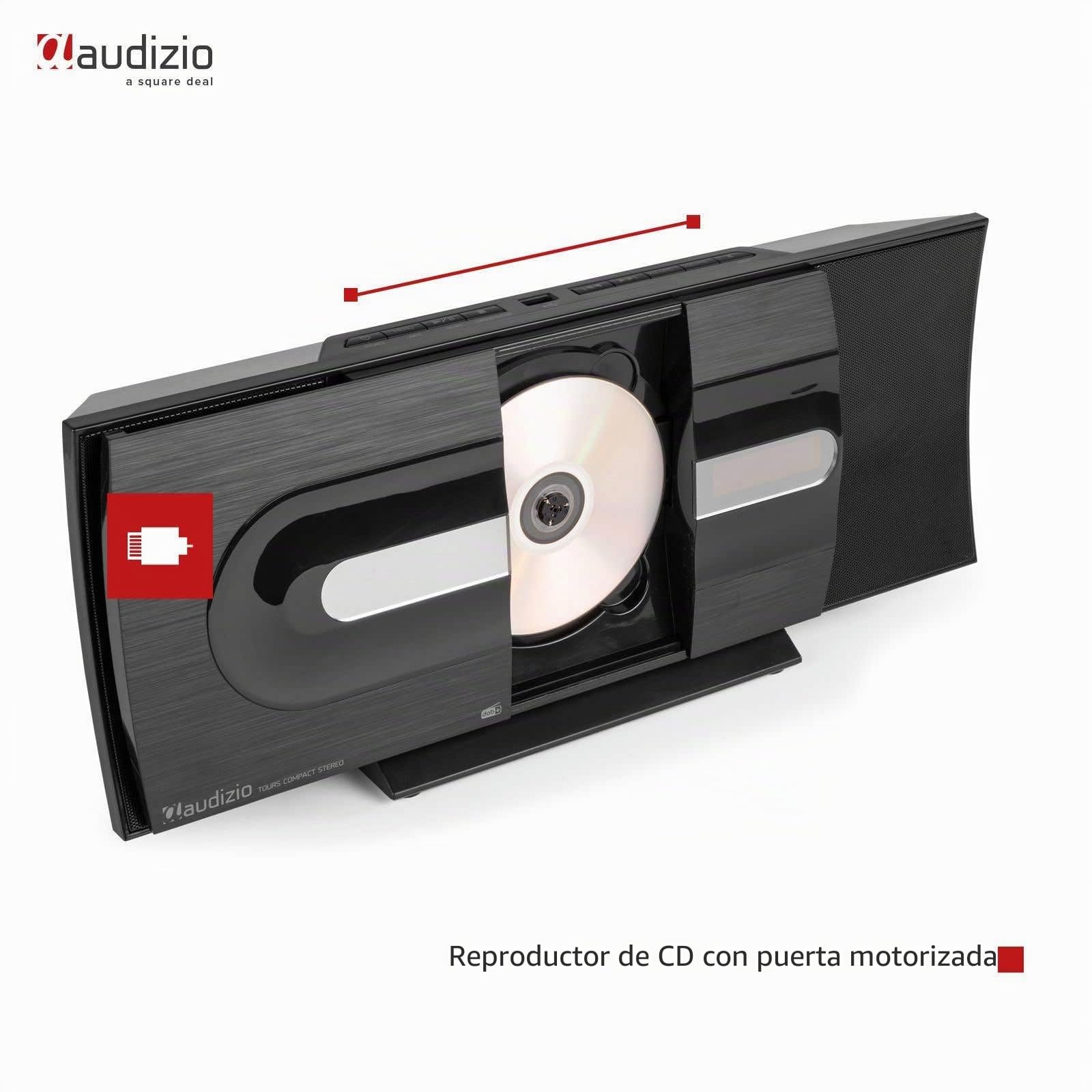 Audizio Tours Home Sistema estéreo HiFi con Bluetooth, Reproductor de CD, MP3 USB, sintonizador de Radio Digital Dab+ y FM, Mando a Distancia Incluido - Negro