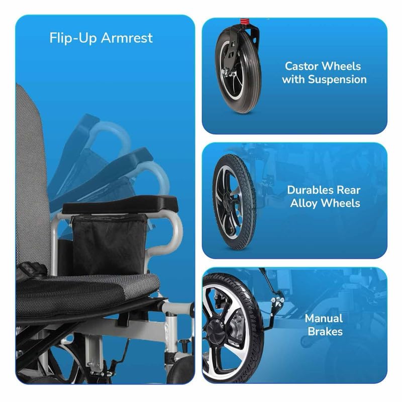 Image of EverActiv EcoRider Plus Heavy Duty Electric Wheelchair for Adults & Elderly | Foldable Motorized Wheelchair with Dual 300W Motors, Remote Control & Attendant Mode | Air Travel Friendly Bariatric Power Wheelchair | 150 Kg Capacity