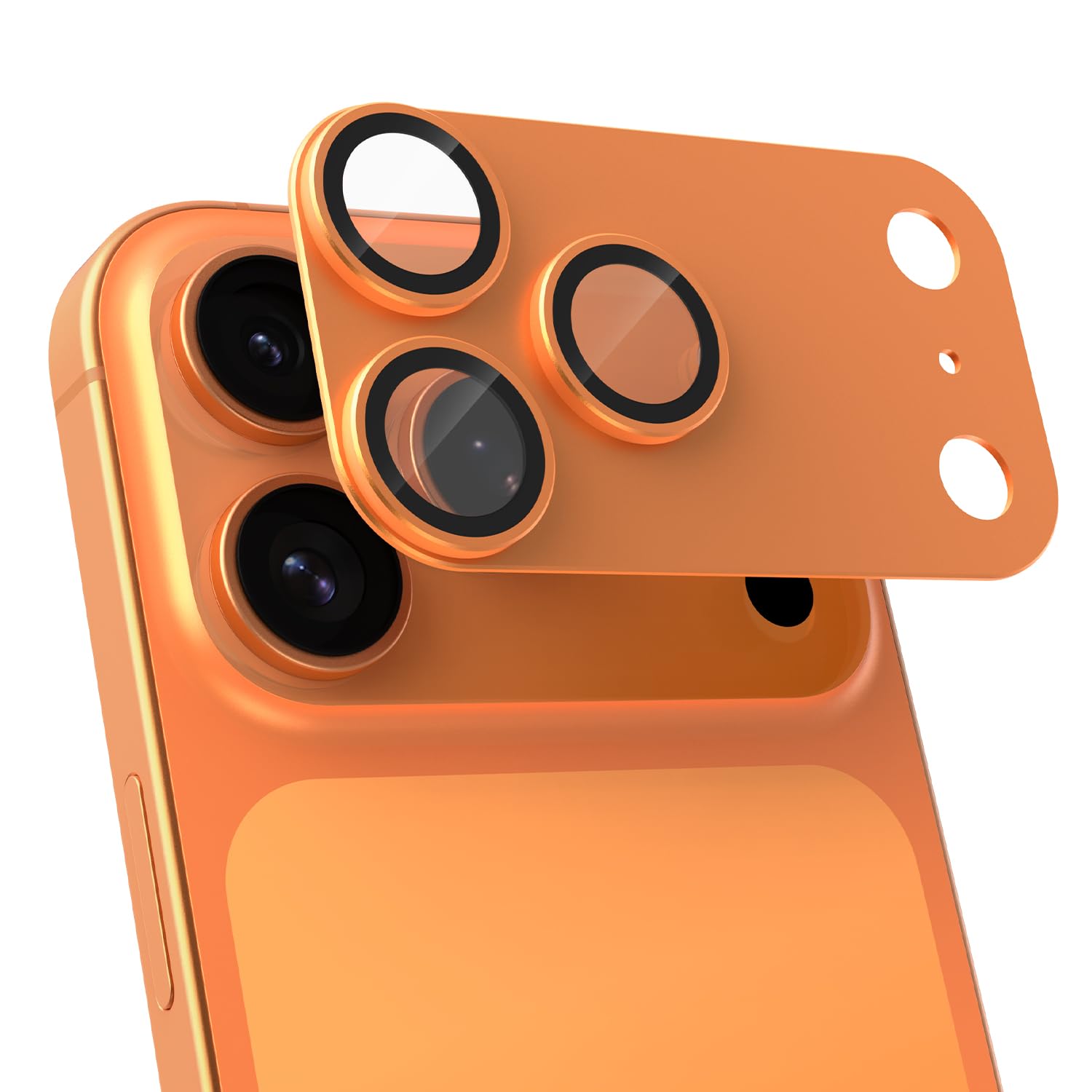 Hohotoon 対応 iPhone17 Pro用 カメラ保護フィルム アイフォン17 Pro 用カメラフィルム & いPhone17Pro レンズカバー、宇宙航空材料 アルミ合金+9H強化ガラス、 耐衝撃、 AR高透過率 、極薄 一体型、 露出オーバー防止、粘着性強い、簡単貼り付け 、スマートフォンカメラガード(オレンジ)