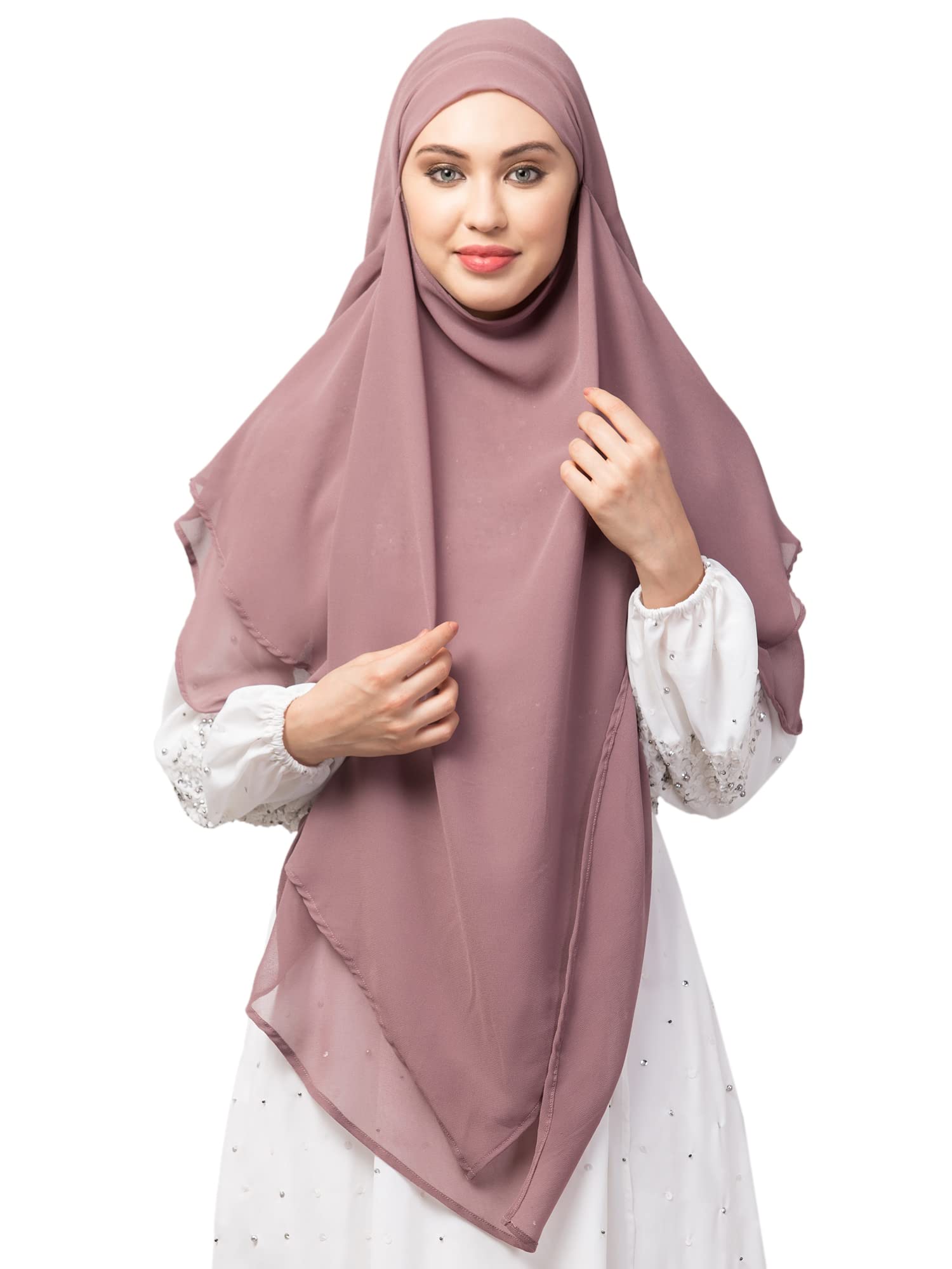 NAZNEENMauve pink Triangle tow layers tie at back Ready to wear Hijab cum Naqab