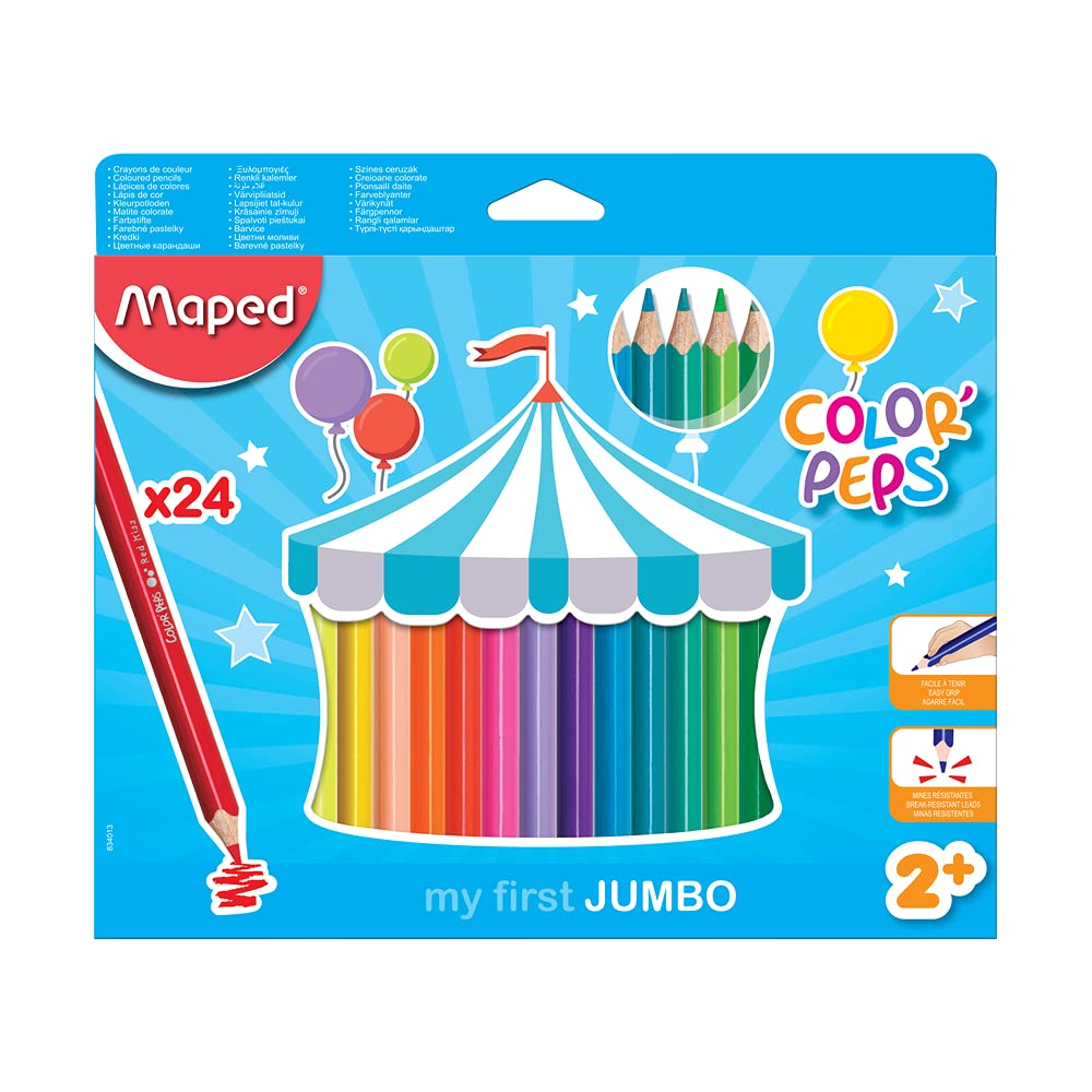 Maped – Kit Coloriage Early Age – 4 Peintures Doigt 80g + 24 Crayons Triangulaires + 24 Feutres Jumbo – Dès 1 An