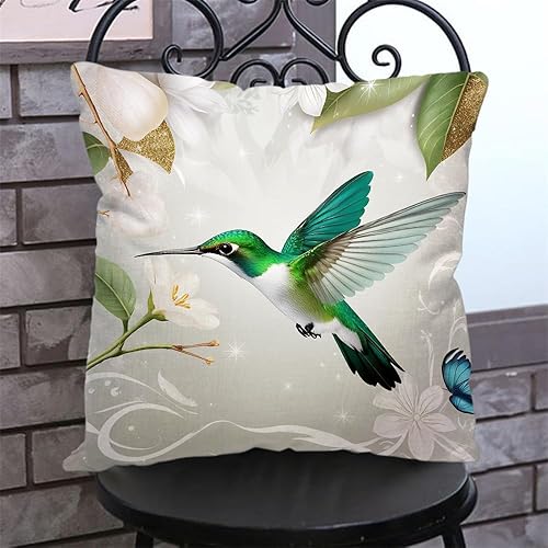 Miniatura 3 de Fundas de almohada de lino y algodón con colibríes, color verde miel, azul, gris, fundas de almohada para sofá, cama, decoración del hogar, 18 x 18