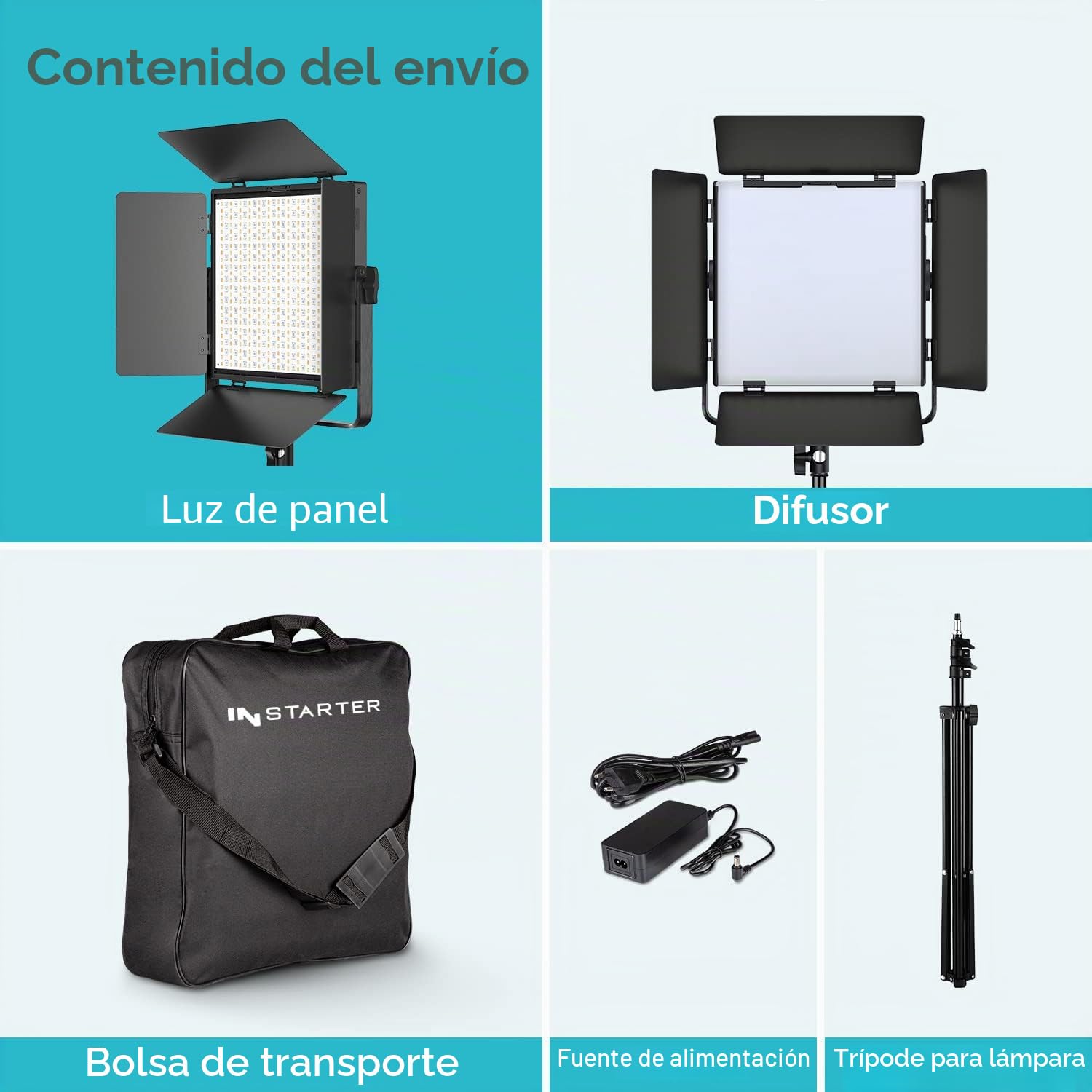 luz LED RGB de vídeo con trípode - Espectro RGB 360°, Bi-Color de 3200-7500K, 60W de Potencia Regulable, Ideal para Foto y Streaming, luz para vlogging con Efectos, Uso Interior y Exterior