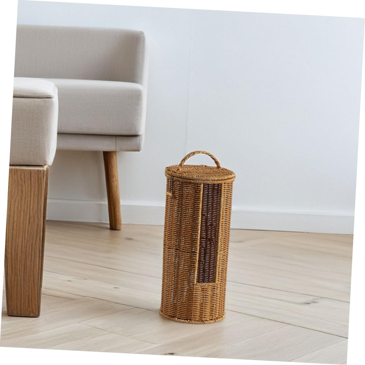 Handwoven Organizer with Lid for Bathroom Stylish Storage Basket for Towels and Toilet Paper for Use Versatile Decor Integration