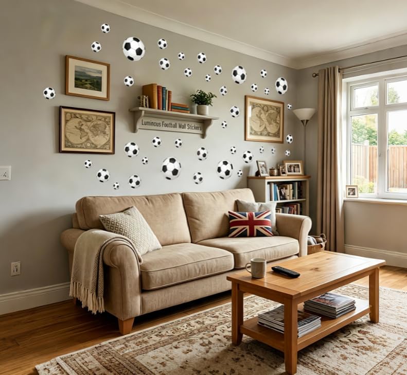 51 Pcs Glow Football Wall Stickers, Luminous Sports Balls Wall Decals