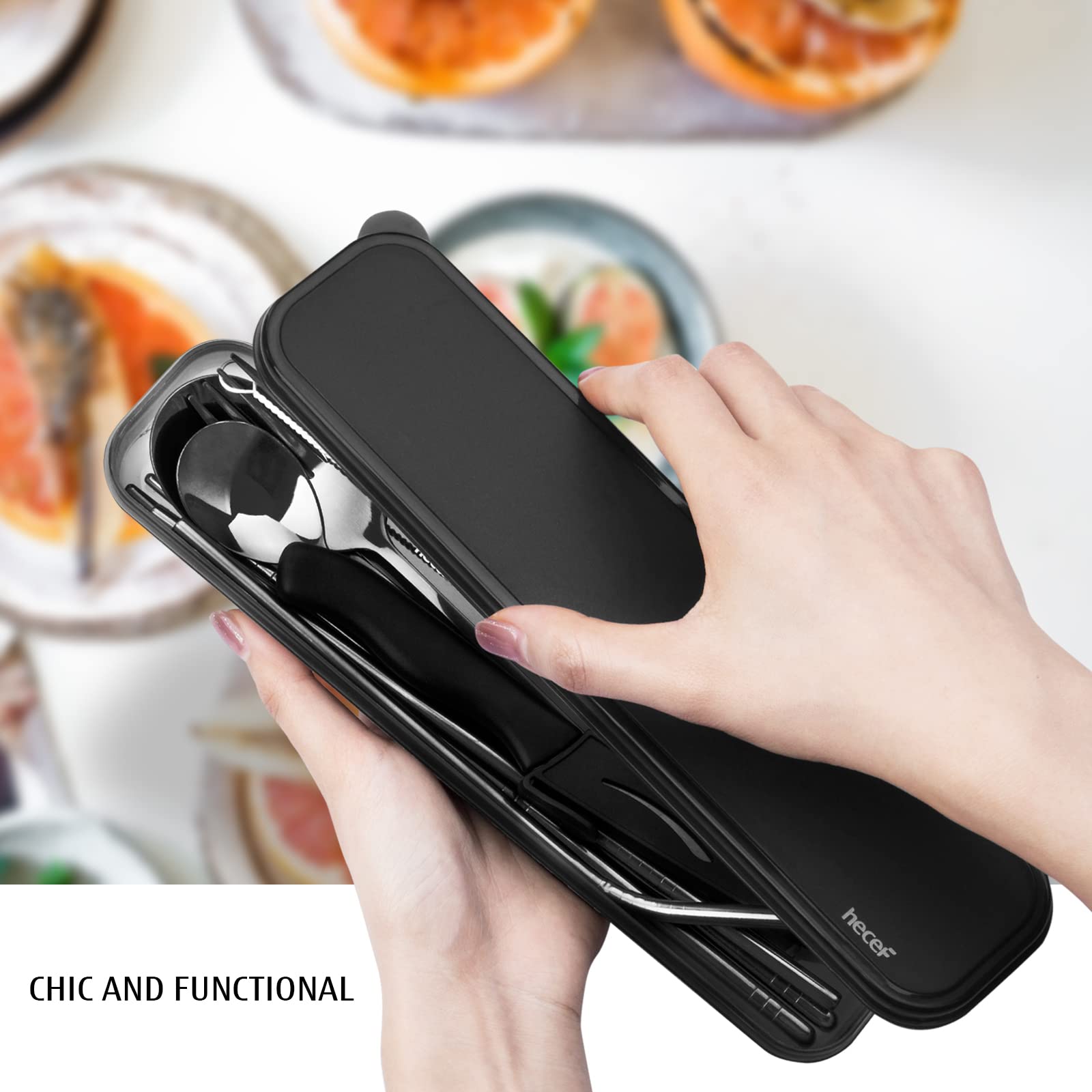 Set Posate Da Viaggio 3 Pezzi - Acciaio Inox, Con Custodia | Per Ufficio, Campeggio, Picnic - Foto 11