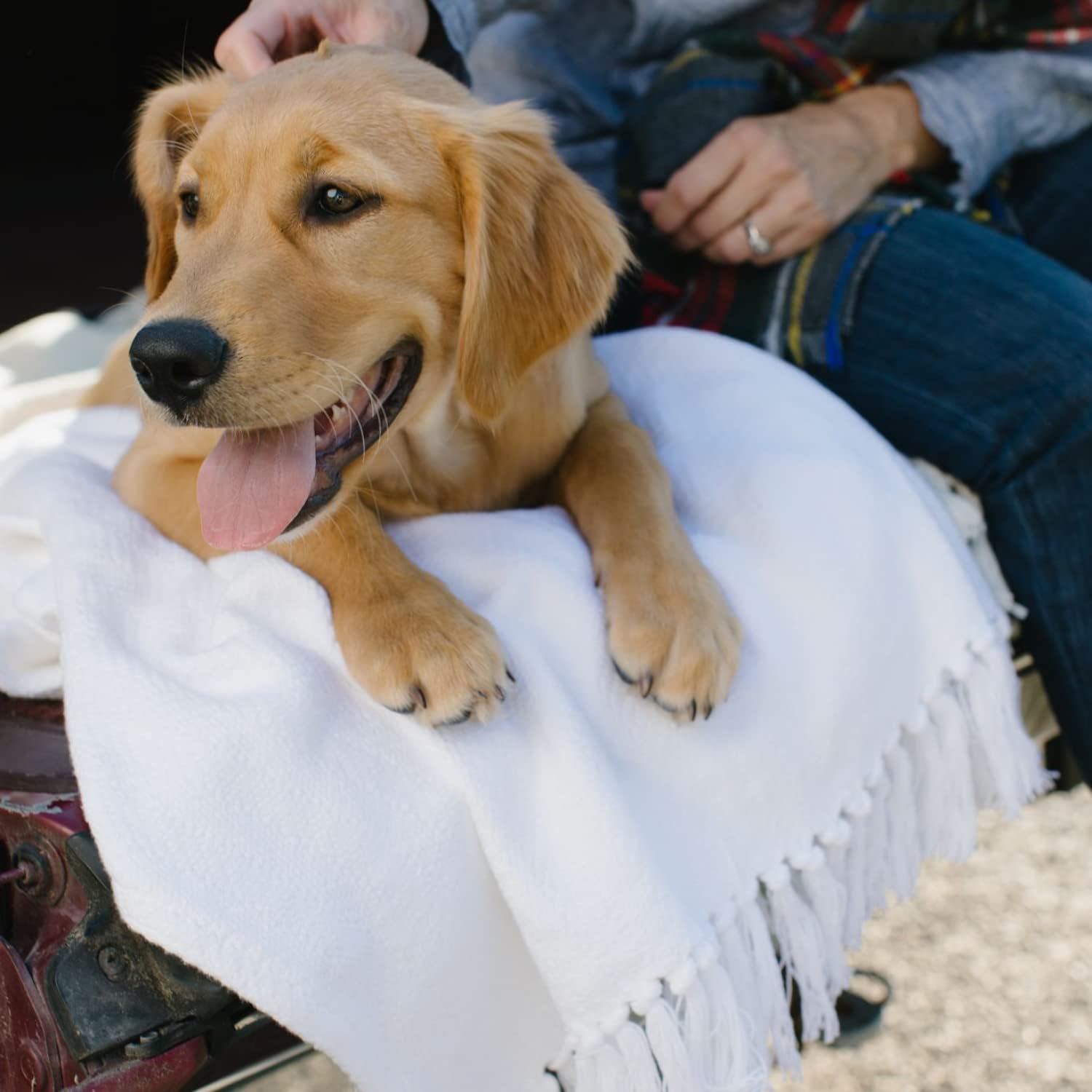Red Land Cotton Natural 100% Cotton Breathable Basket Weave Throw Blanket - Made in USA, Lightweight, Machine Washable, All-American Comfort