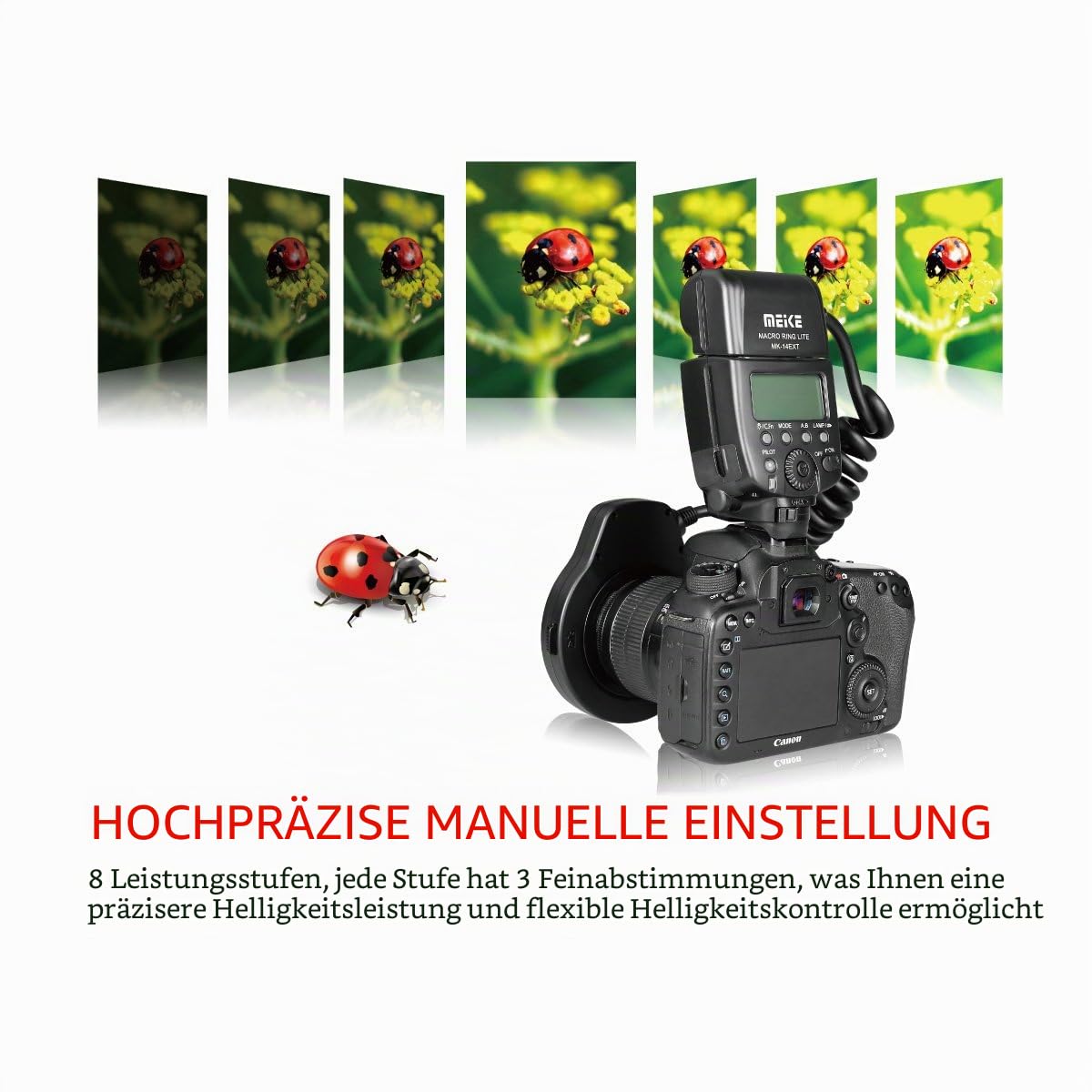 Meike MK-14EXT-C E-TTL Makro LED Ringblitz mit LED AF Assist Lampe für Canon EOS DSLR Kamera