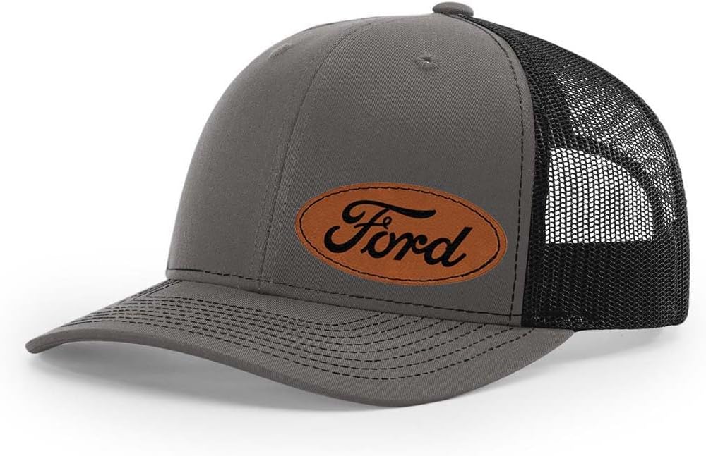Ford Script Oval Logo Side Panel Laser Engraved Leather Patch Richardson 112 Snapback Trucker Hat Cap