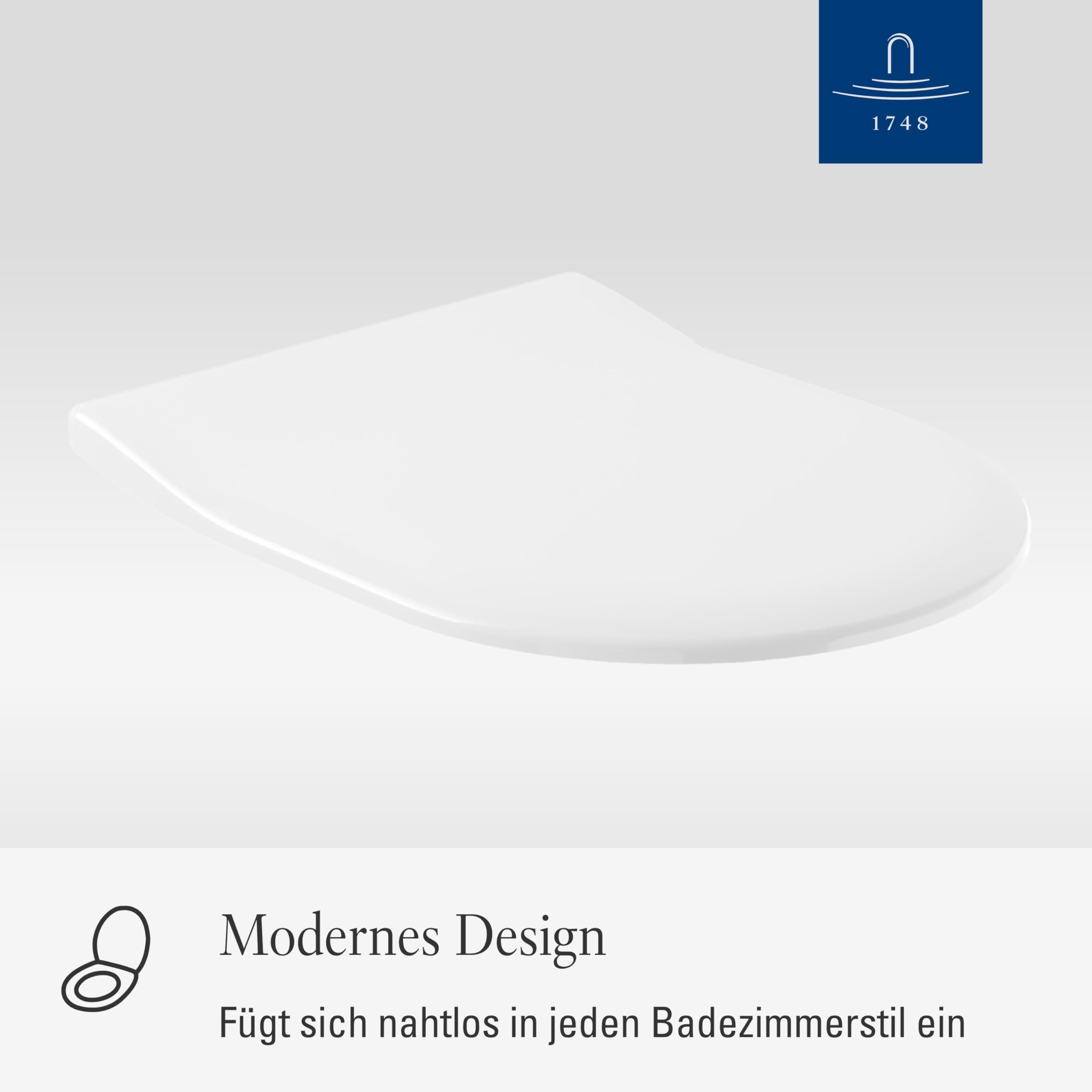 Villeroy & Boch Subway SlimSeat WC-Sitz, D-Form – Weiß Alpin, glänzend | Mit Edelstahl-Scharnieren, ultraflach, aus bruchsicherem Duroplast, Original Ersatzteil, 9M656101
