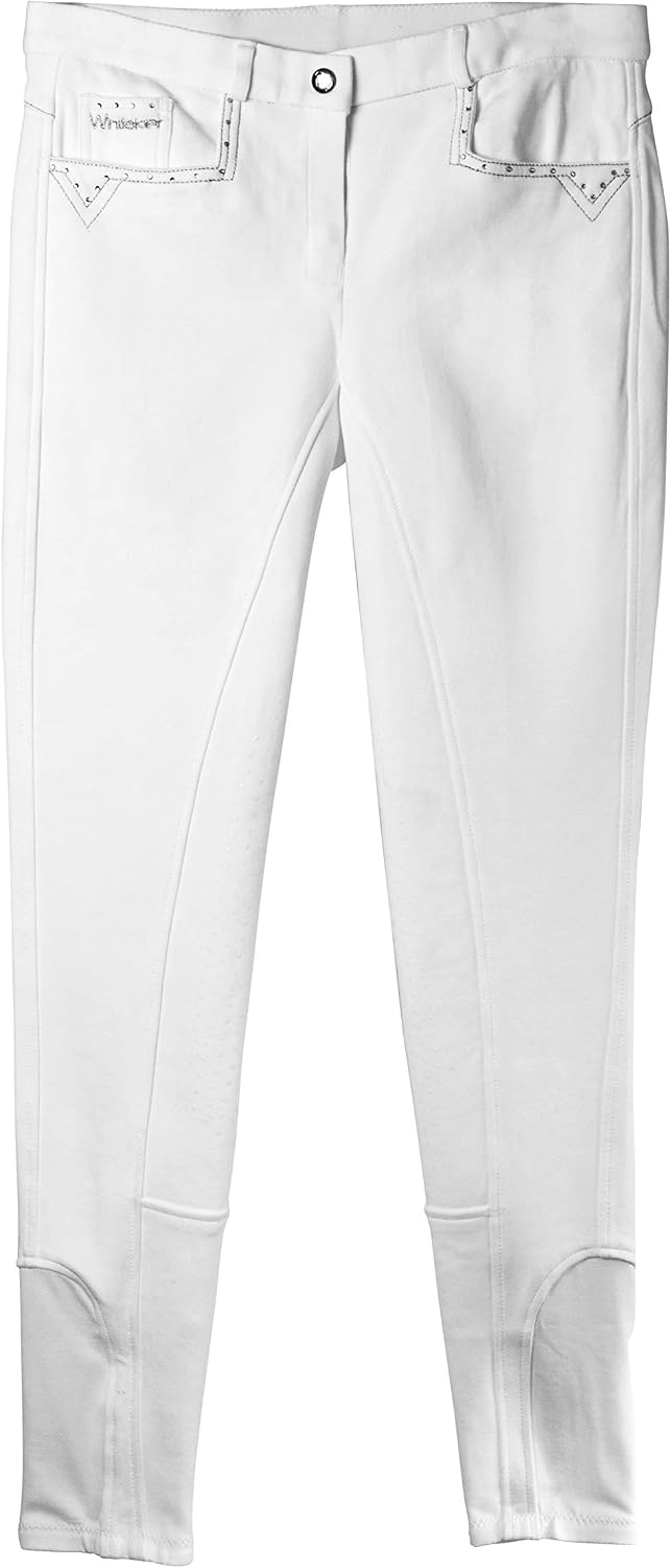 John Whitaker Children's Breeches with Silicone Knee Patches and Diamante Sparkle Details Kids Lycra Ankles (13-14) White