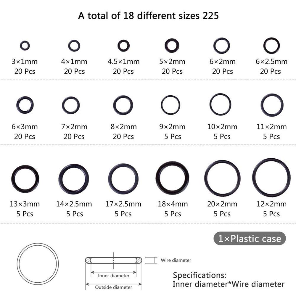 Joint Torique Kit, 225 Rondelle Caoutchouc Anti Vibration 18 Tailles Coffret De Joints Toriques Assortiment Set Anneau De Joint Jeu Joint Torique Rondelle Kit Assortiment De Joints Noir 31978908