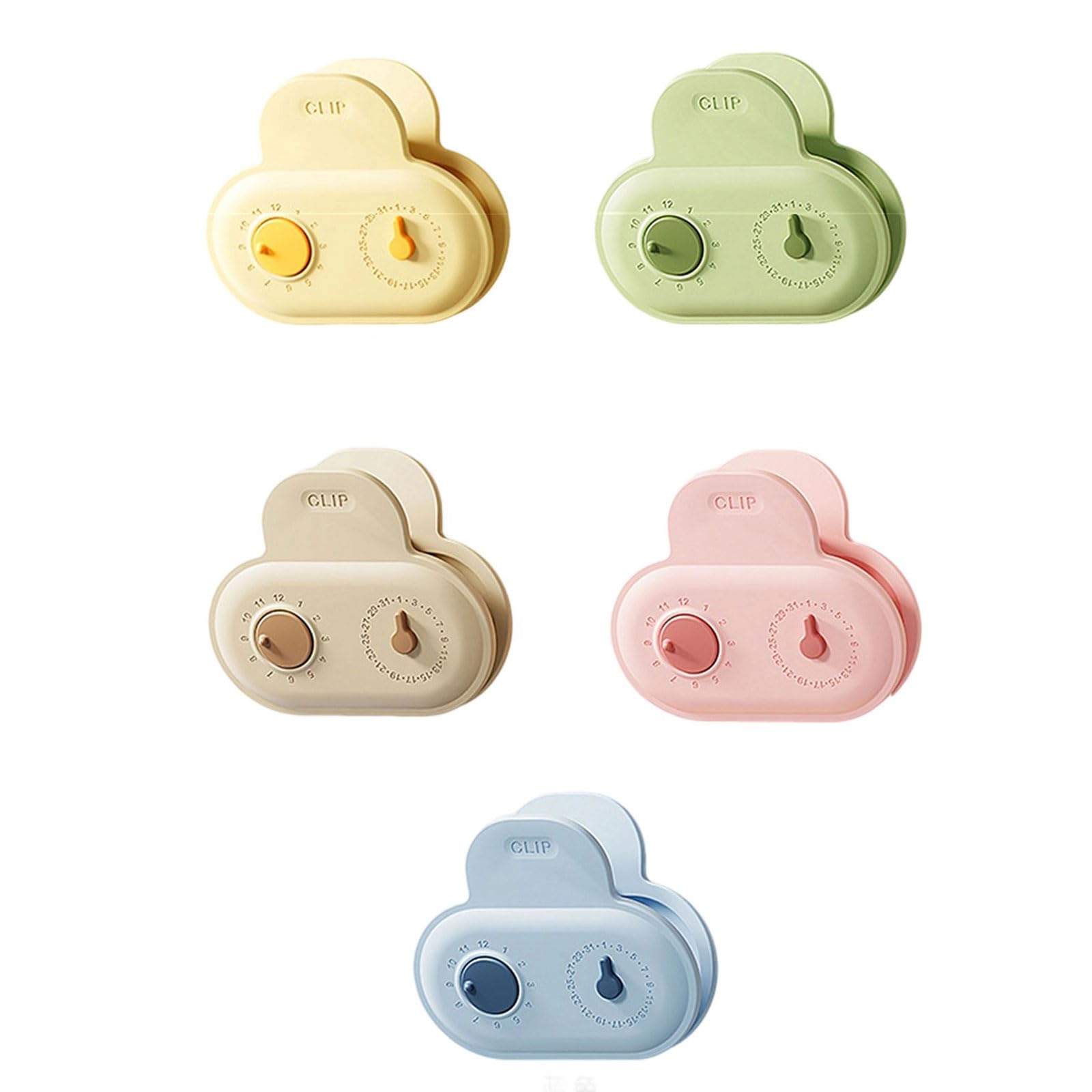 Nucelit Multicolor Of 5 Refrigerator Clip With Date Trackers Secure Food Snacks Bag Sealer Clamps Kitchen Cabinet Organizers Date Tracking Food Bag Clamps